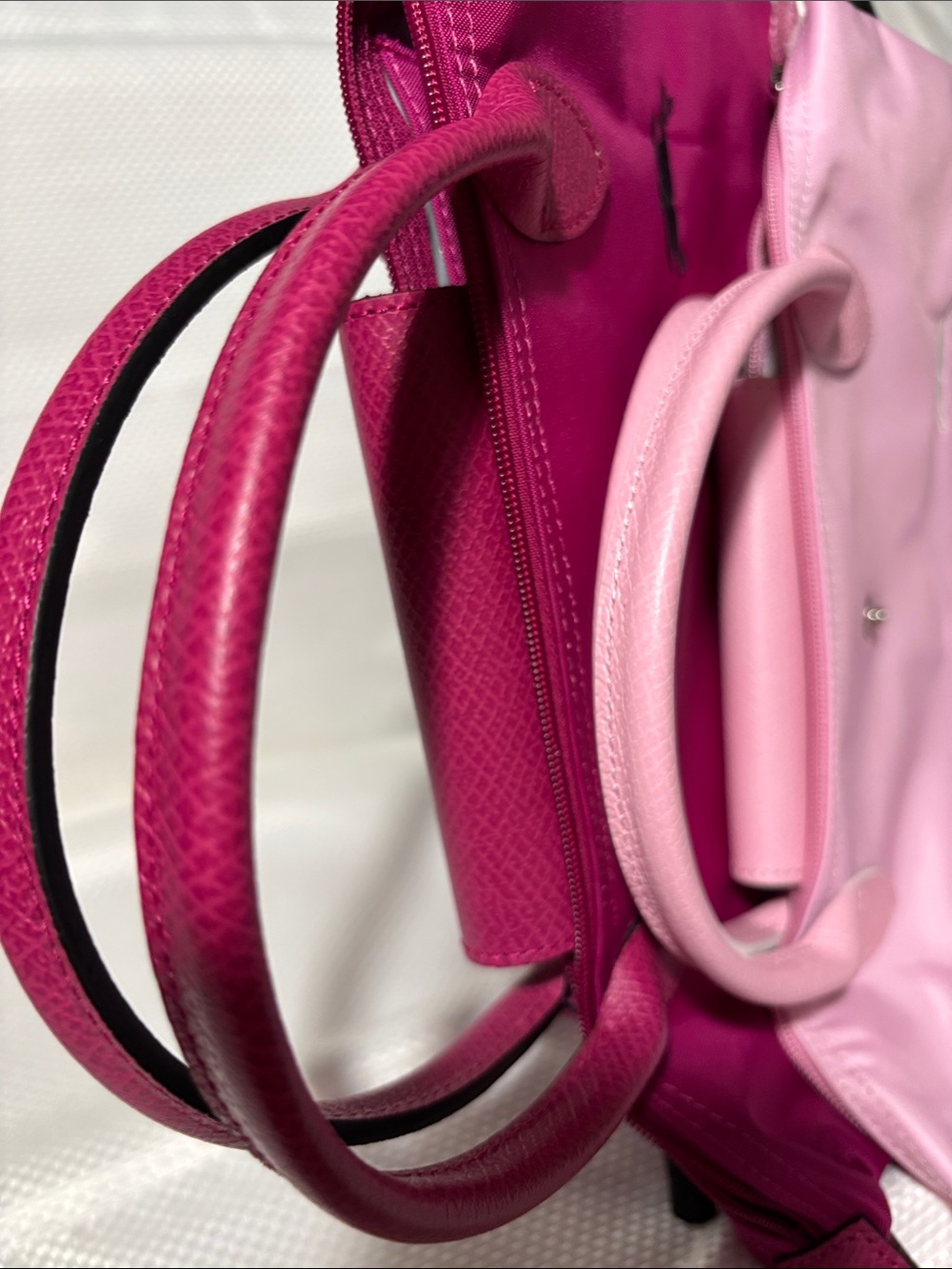 Longchamp Two-Tone Small Le Pliage Tote in Light Pink & Fuchsia (BUNDLE 2 set) - Picture 4 of 7